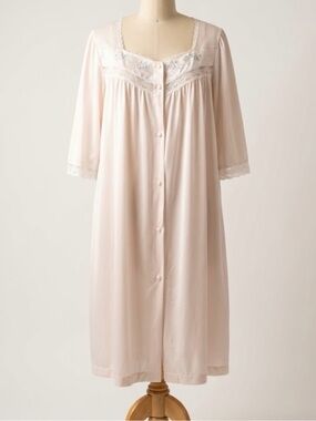 Vintage Lorraine Nightgown Dress Robe Housecoat M Lace Embroidered Front USA